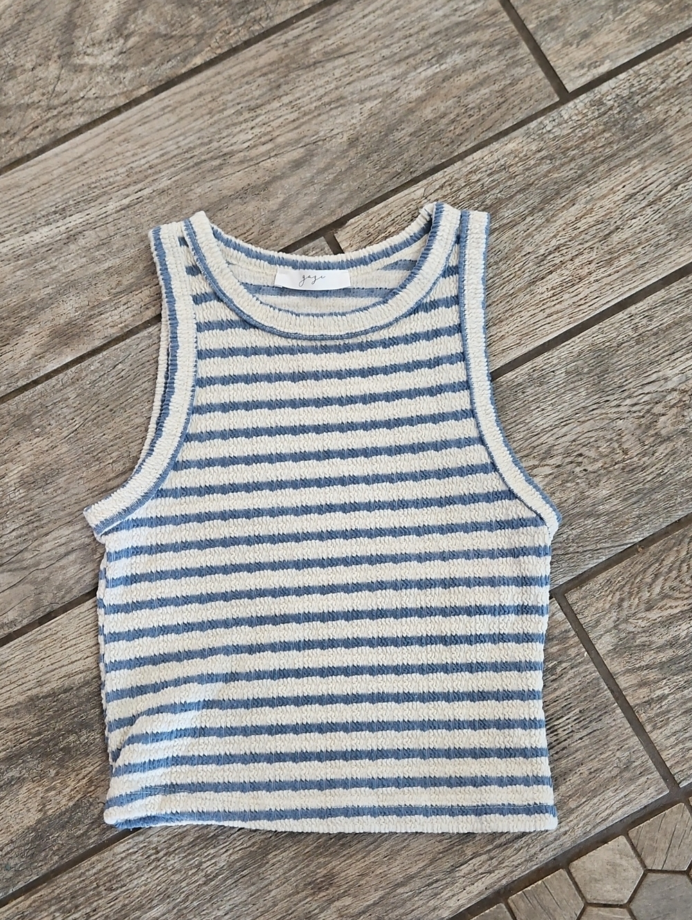 Gaze Striped Blue & Cream Sleeveless Knit Tank Top Size Small